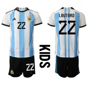 Maillot de foot Argentine Lautaro Martinez #22 Domicile enfant Monde 2022 Manches Courte (+ pantalon court)